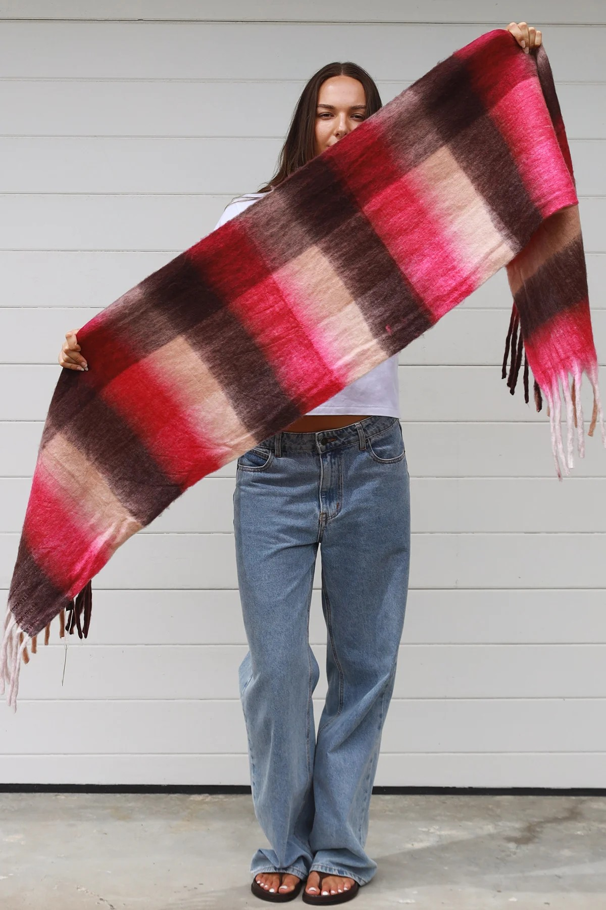 Scarf Winter Squares in Pink Tones