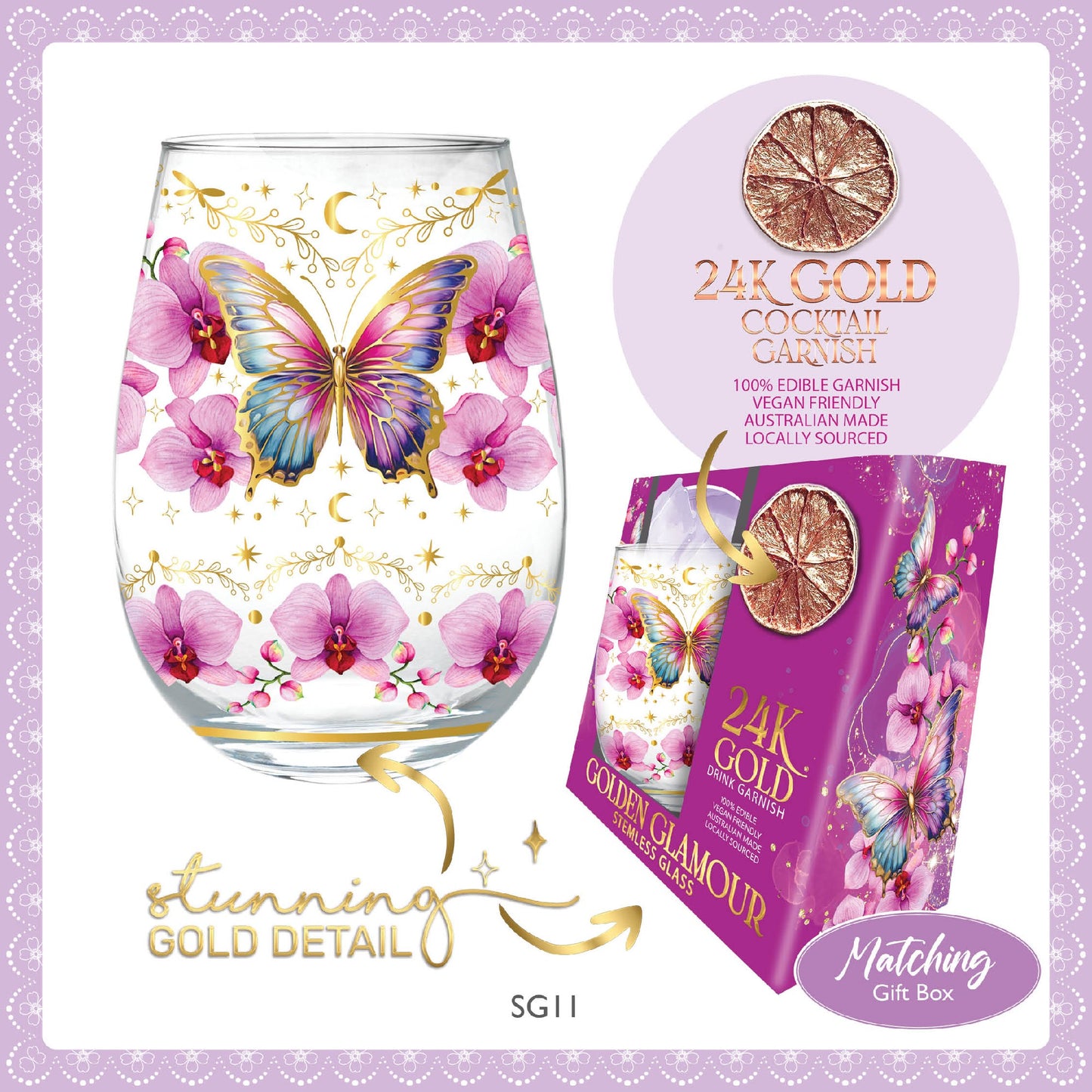 Lisa Pollock Stemless Glass Butterfly Orchids