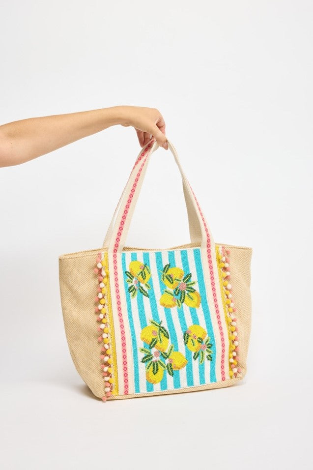 Holiday Handbag Tote - Lemon Stripe 