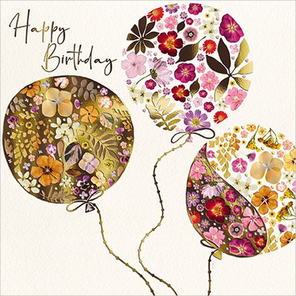 Card Foil Pressed Flowers In Floating Balloons