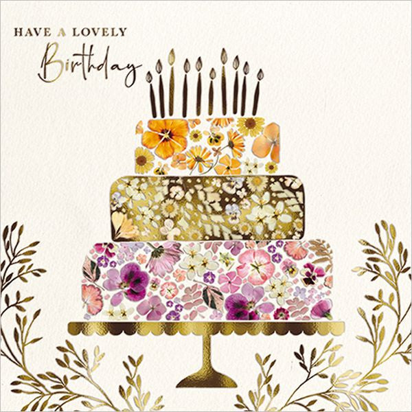 Card Foil Floral Tiered Cake on Gold Stand