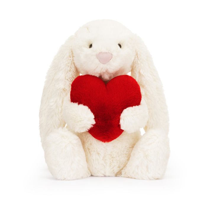 Jellycat Bashful Red Love Heart Bunny Orginal (Med) Cream & Red 31x9x12cm