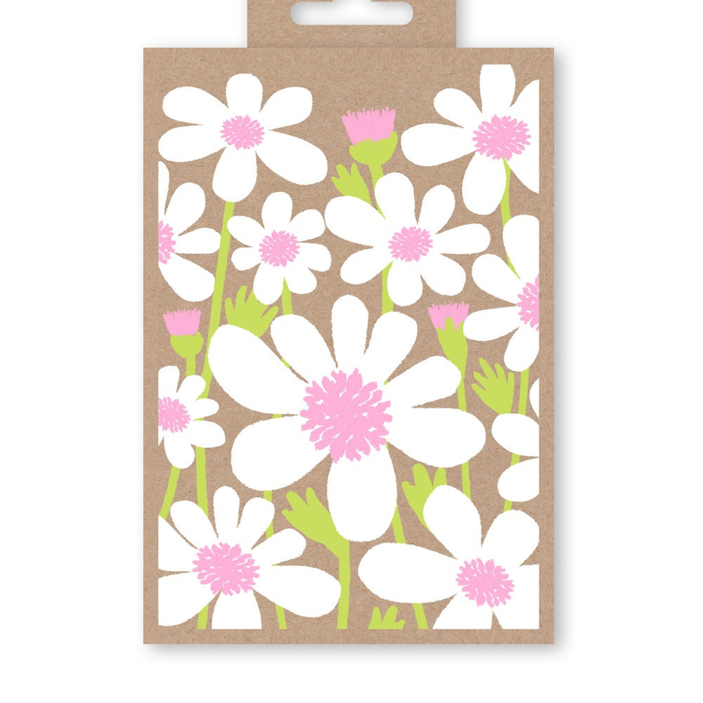 NOTECARDS BOX 10 WHITE DAISIES ON KRAFT