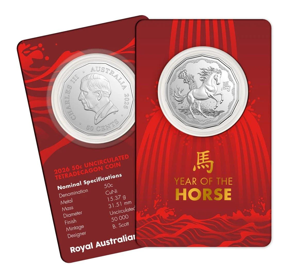 Coin Pack 50 cent 2026 unc Tetradecagon Year of The Horse