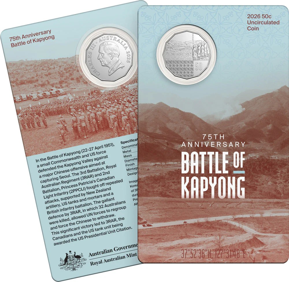 Royal Australian Mint | 75th Anniversary of the Battle of Kapyong 2026 50c Uncirculated Coin in Card