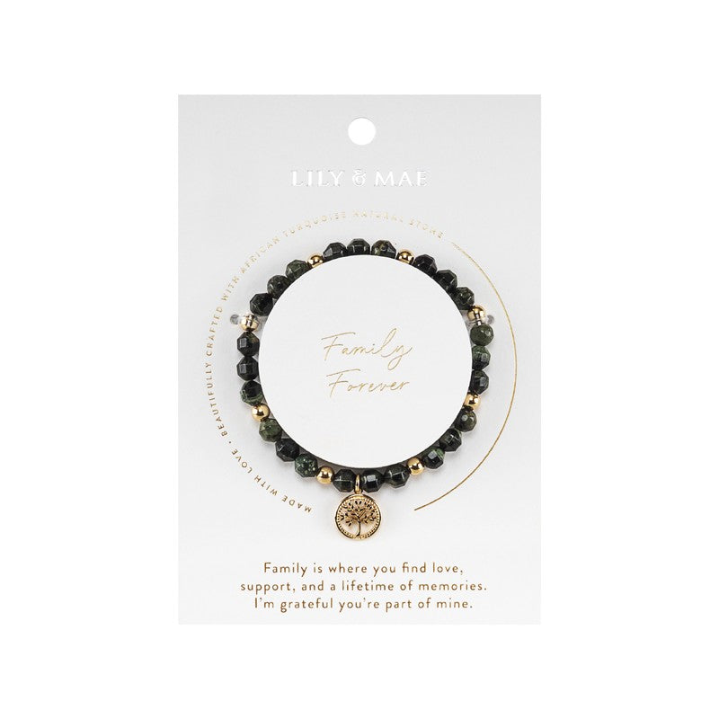 Beaded Charm Bracelets - Family Forever African Turquoise Bracelet with Gold Tree Charm