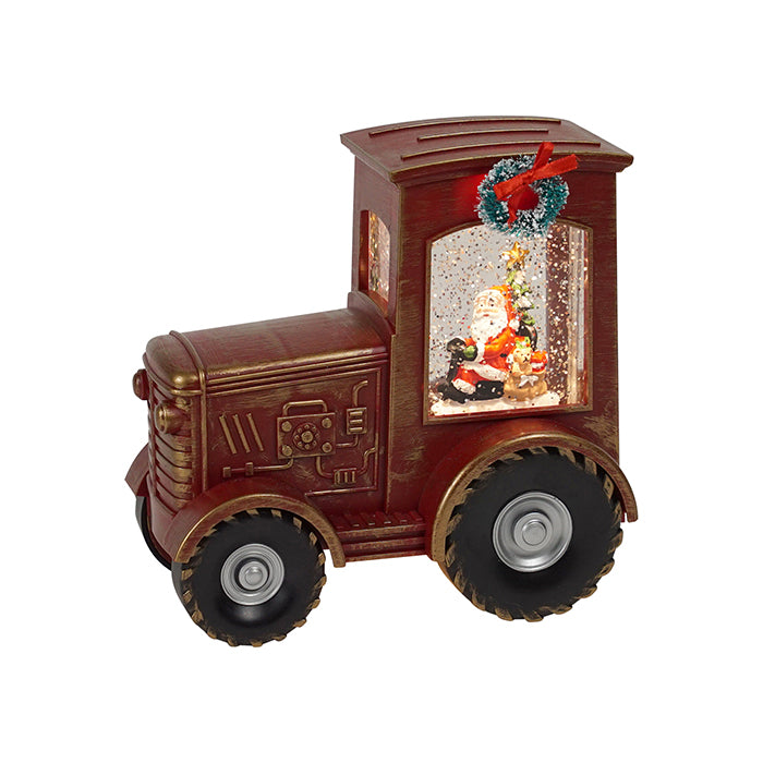 Tractor Christmas Resin Red LED