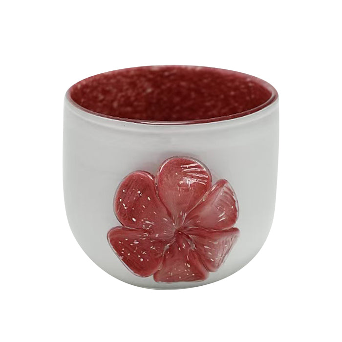 Flower Pot Glass Daphne White with Pink Flower