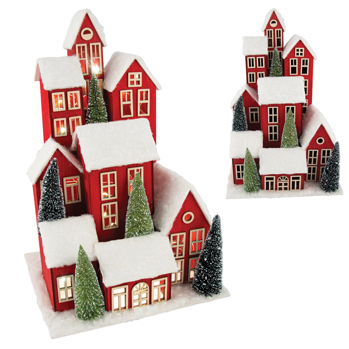 Christmas Village Scene Red