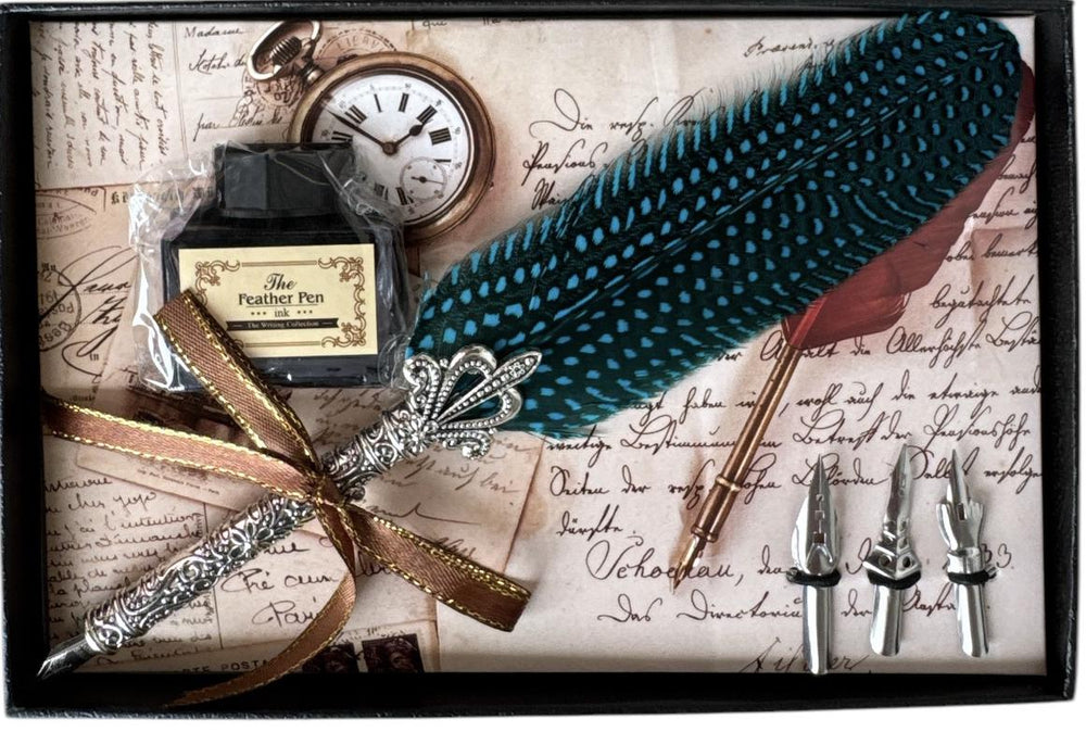 Feather Pen with Ink in Teal