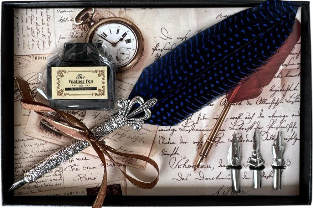 Feather Pen with Ink Blue