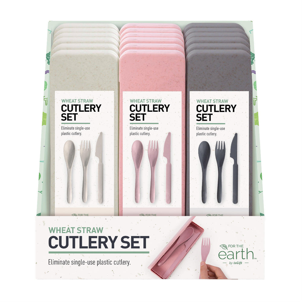 
                      
                        For The Earth Wheat Straw Travel Cutlery Set (3 Asst/18 Disp) Assorted 20.3x5.7x2.2cm
                      
                    