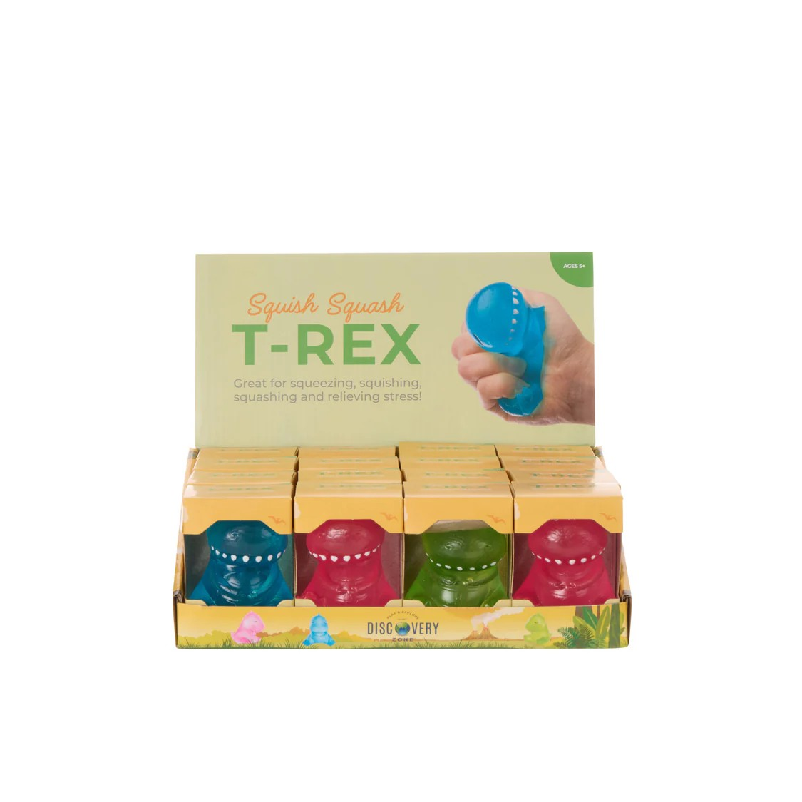 Discovery Zone Squish Squash T-Rex CDU 16pcs/3 Assorted
