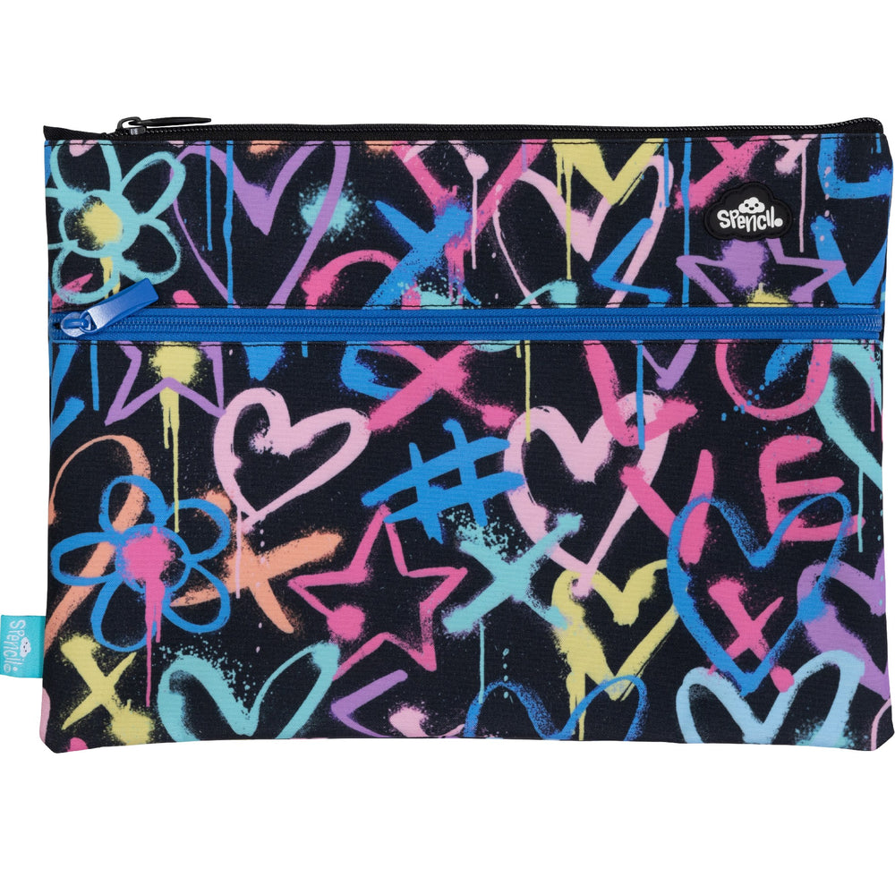 Pencil Case Twin Zip A4 Hearts & Crosses  25cm x 34cm