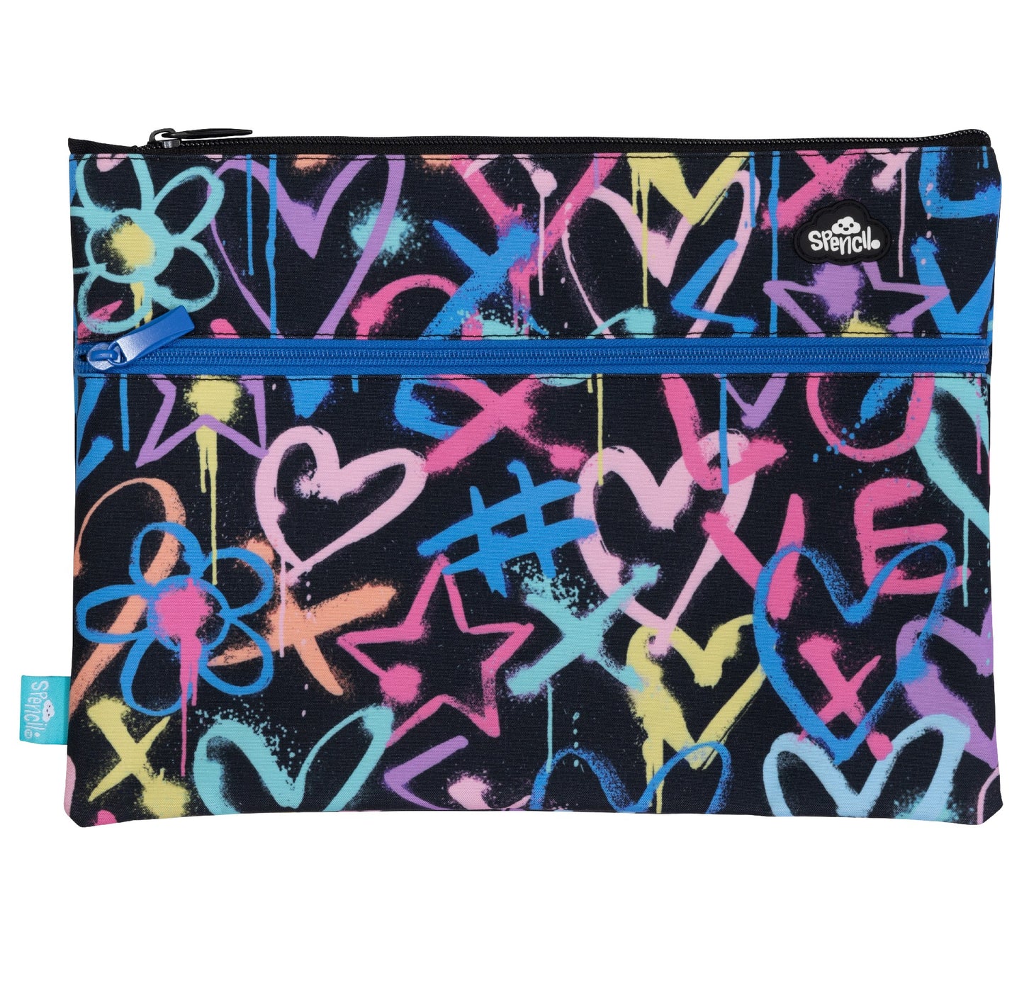 Pencil Case Twin Zip A4 Hearts & Crosses  25cm x 34cm