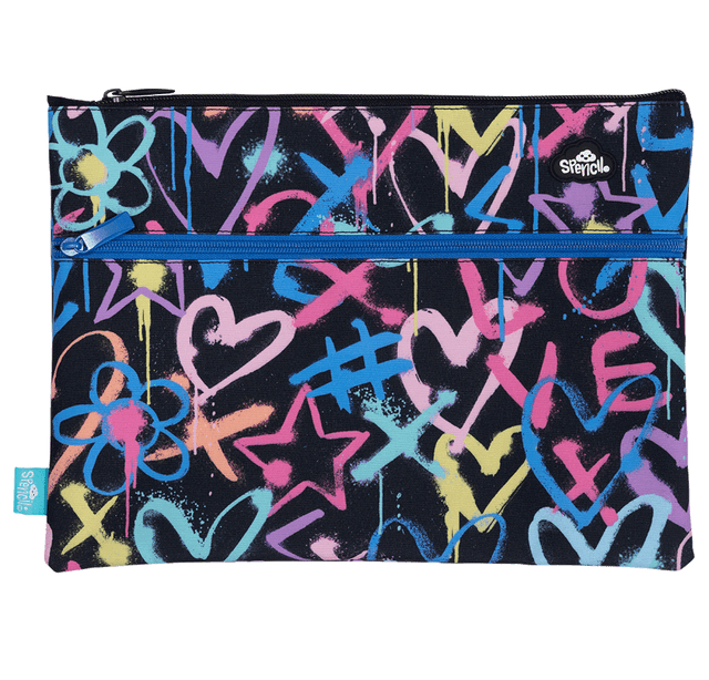 Pencil Case Spencil Twin Zip A4 Hearts & Crosses Large  25cm x 34cm