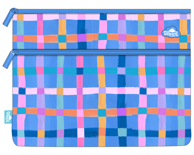 Spencil Twin Zip A4 Pencil Case - Pastel Plaid 2