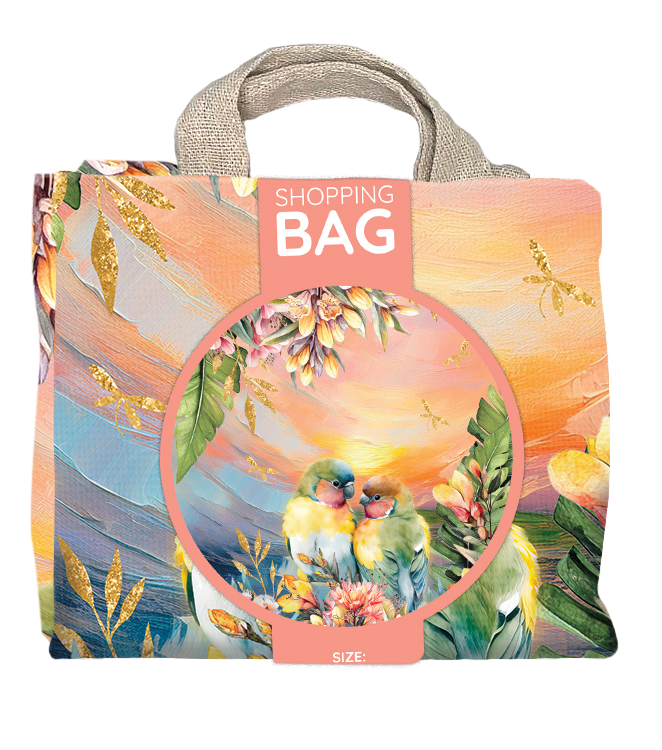 Lisa Pollock Reusable Shopping Bag - Love Bird Sunset - 45cm with 10cm Gusset 