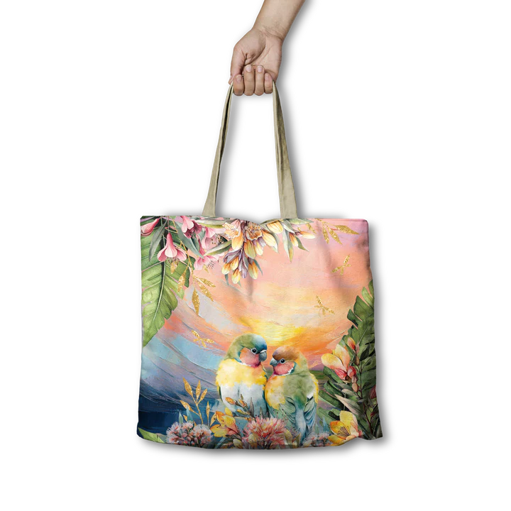 Lisa Pollock Reusable Shopping Bag - Love Bird Sunset - 45cm with 10cm Gusset 