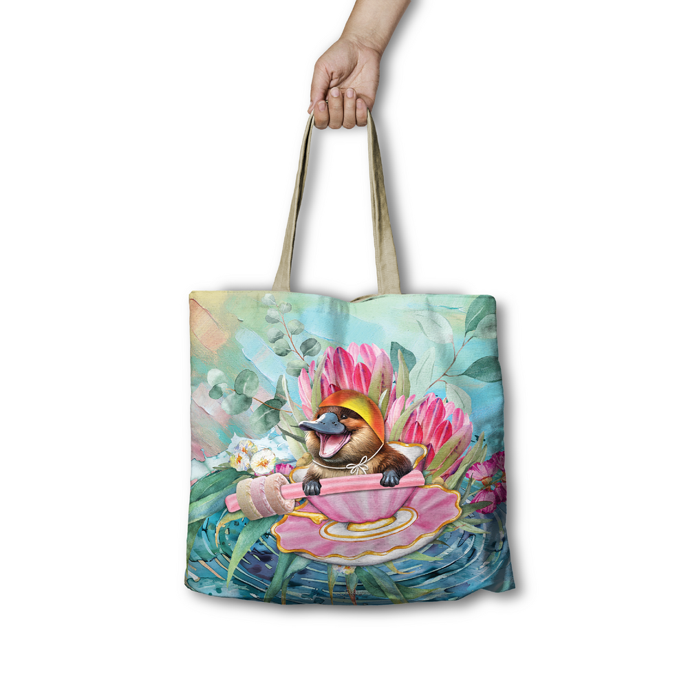Lisa Pollock Reusable Shopping Bag - Platypus - 45cm with 10cm Gusset 