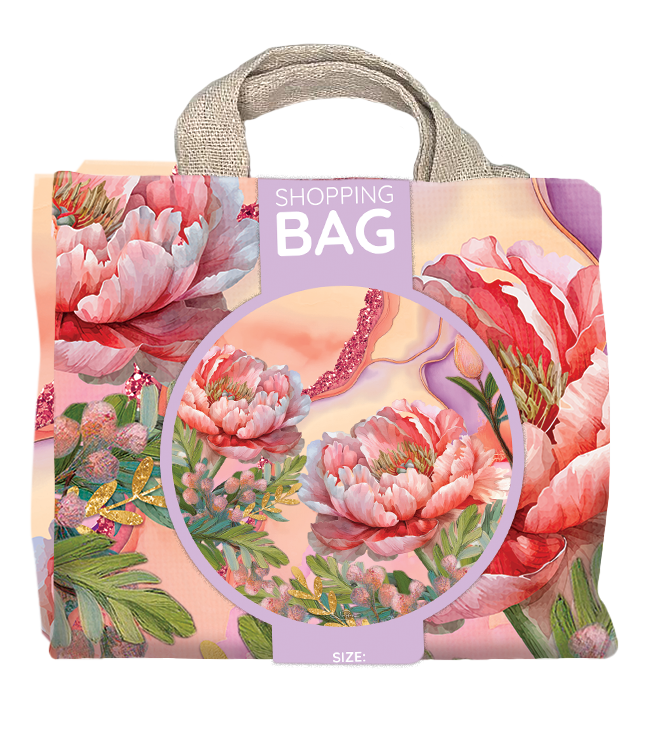 Lisa Pollock Reusable Shopping Bag - Coral Peony - 45cm with 10cm Gusset 