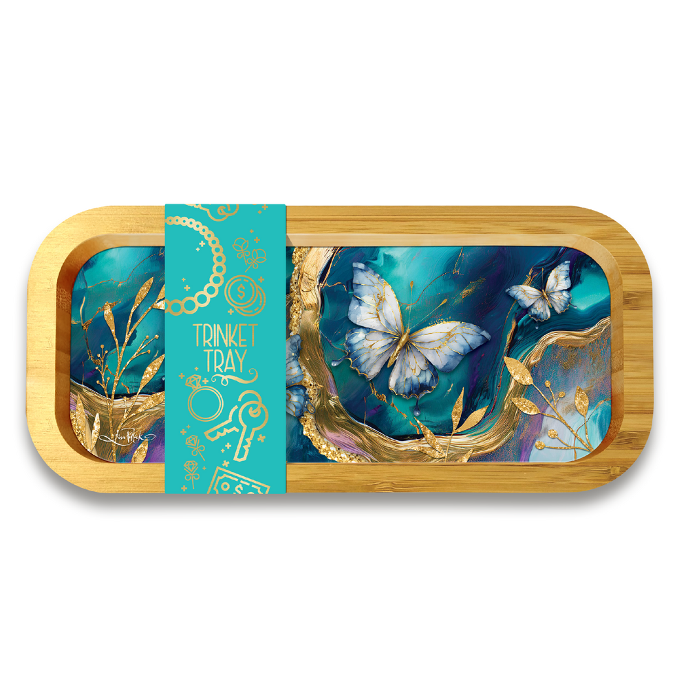 Lisa Pollock Bamboo Trinket Tray - Tranquil Butterflies 20.5x9.5cm
