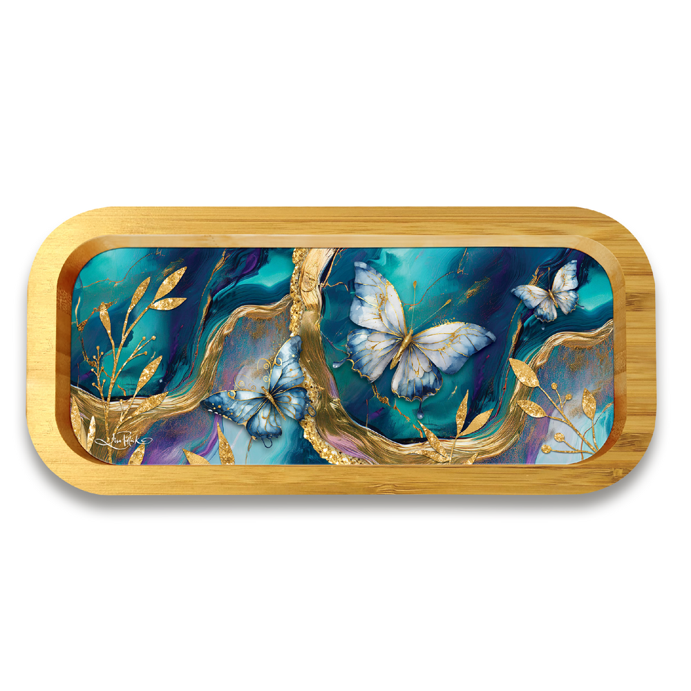 Lisa Pollock Bamboo Trinket Tray - Tranquil Butterflies 20.5x9.5cm