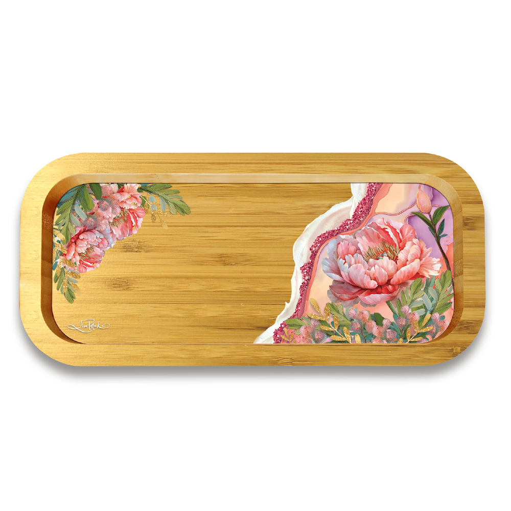 Lisa Pollock Bamboo Trinket Tray - Coral Peony 20.5x9.5cm