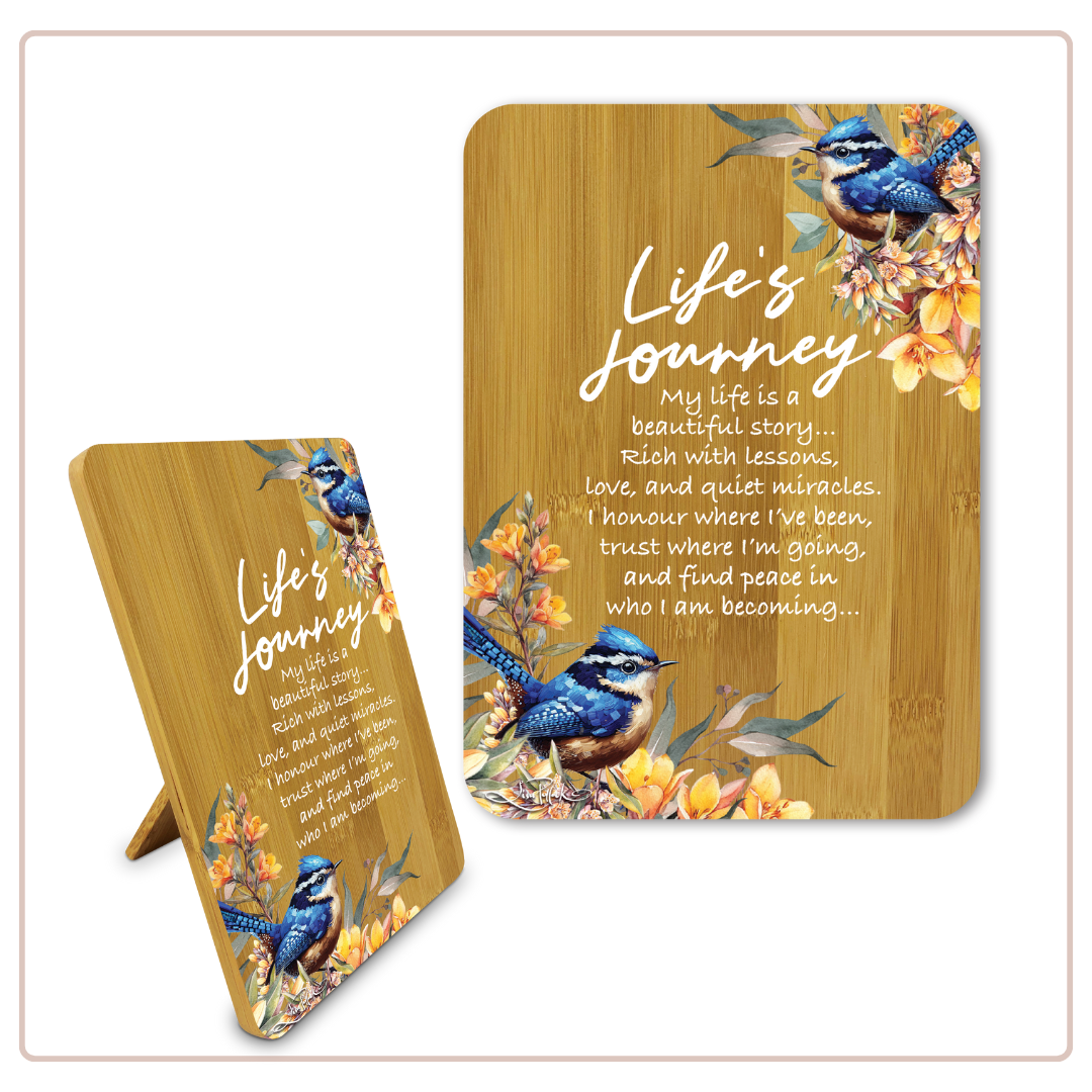 Lisa Pollock Bamboo Affirmation Plaque - Royal Wrens - Lifes Journey