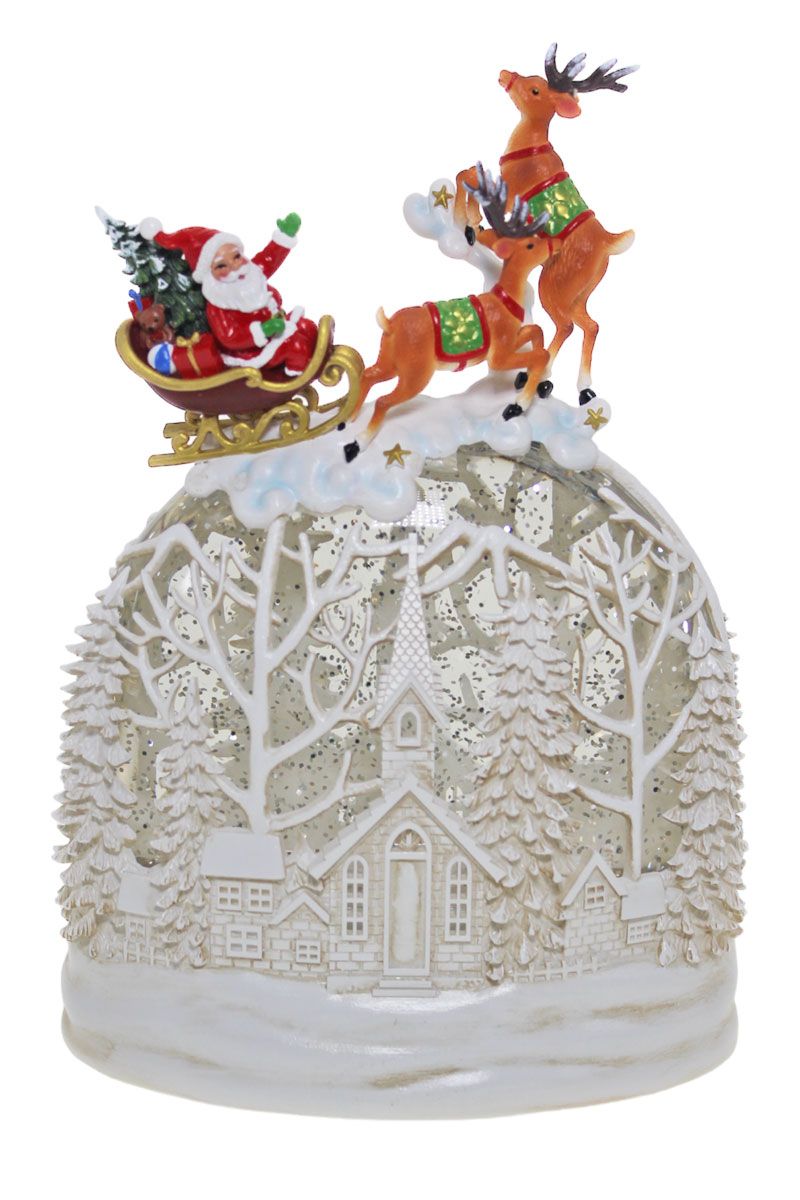 Church Scene Dome with Santa & Sleigh