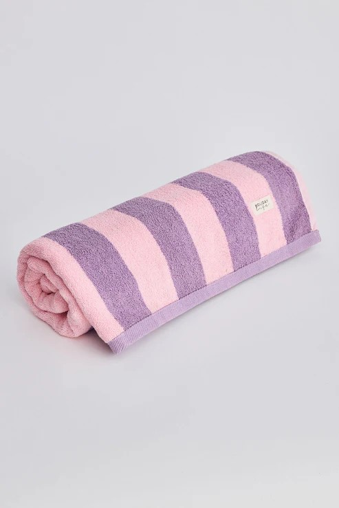 Porter Beach Towel in Pink & Purple Stripes