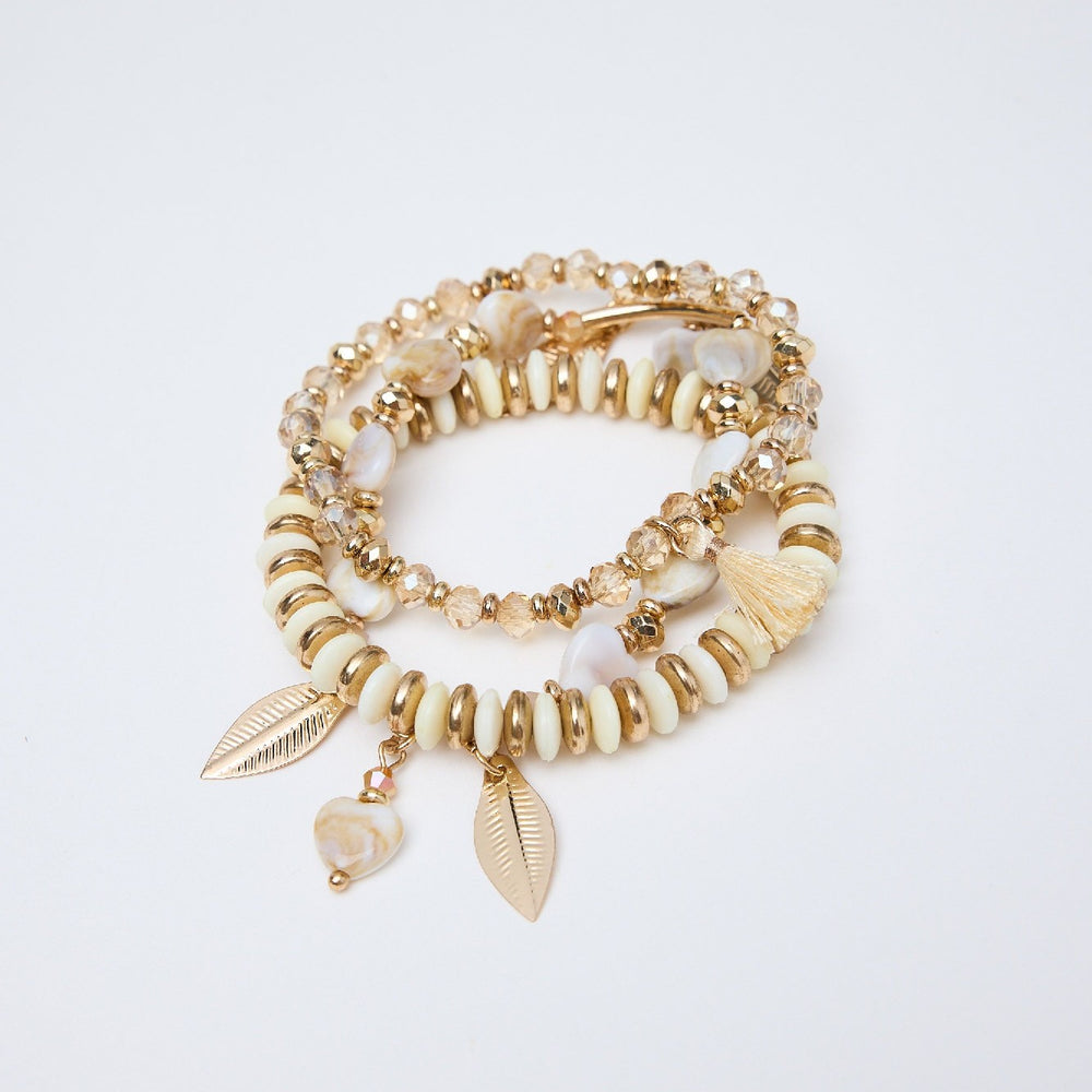 Holiday Bracelet Off White and Gold - 3 Layers
