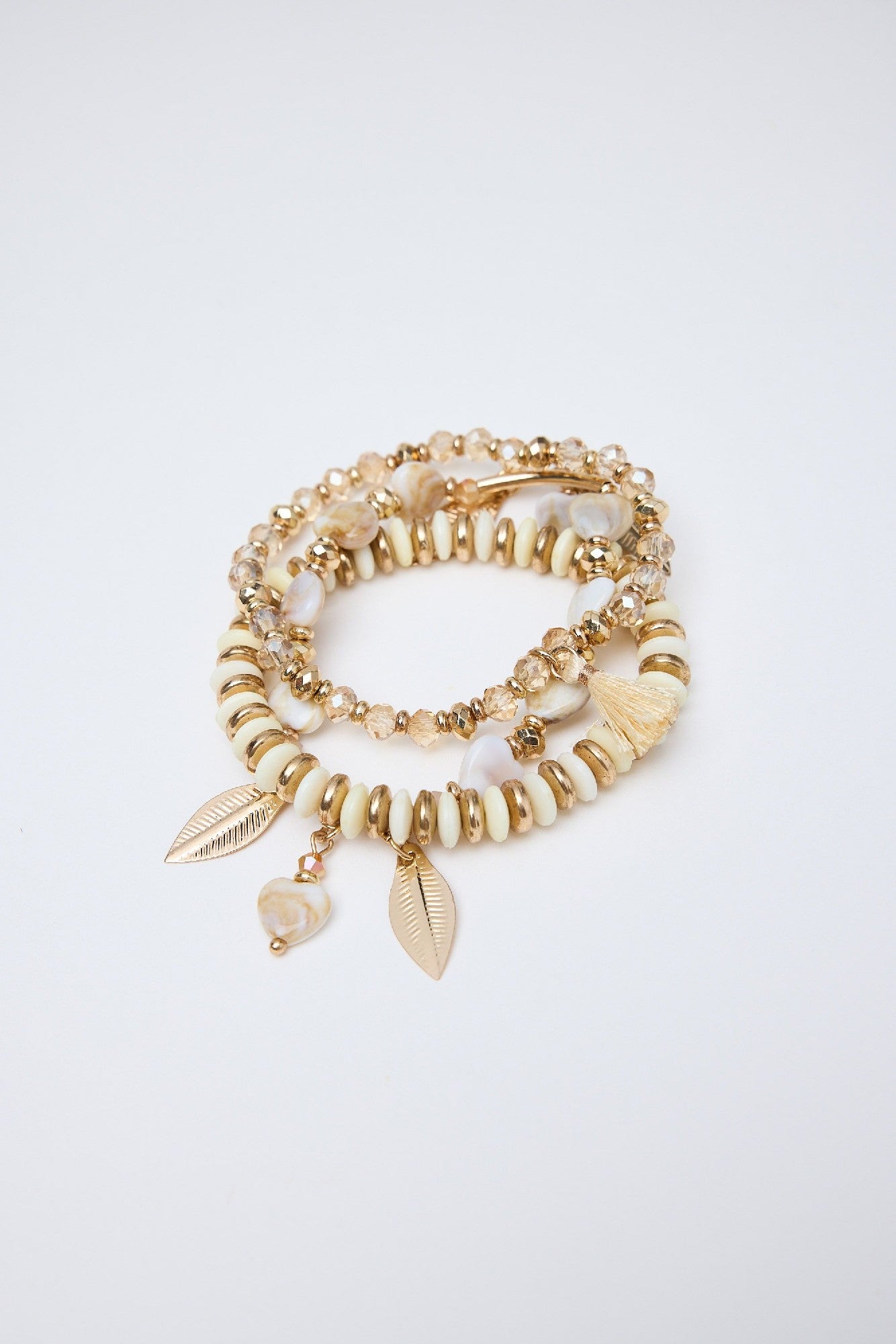 Holiday Bracelet Off White and Gold - 3 Layers