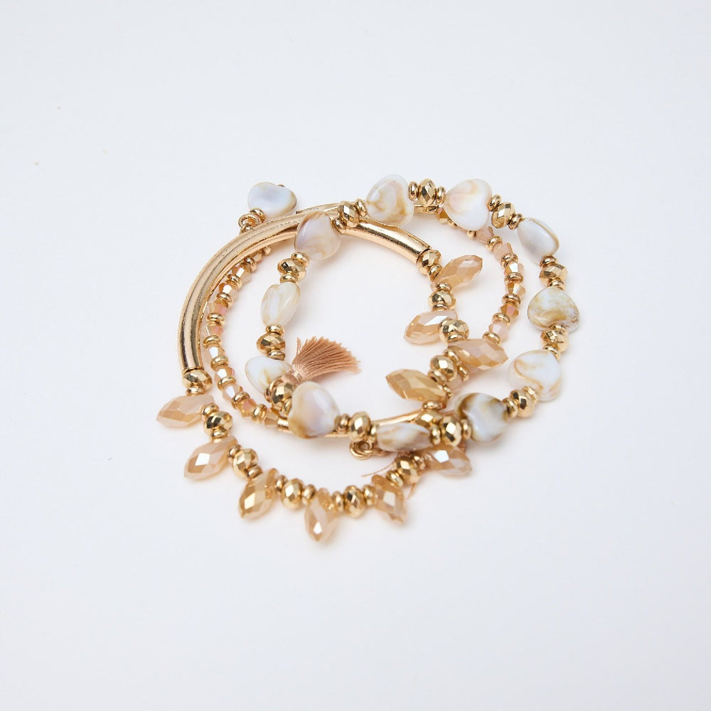Holiday Bracelet Gold with Beads & Hearts