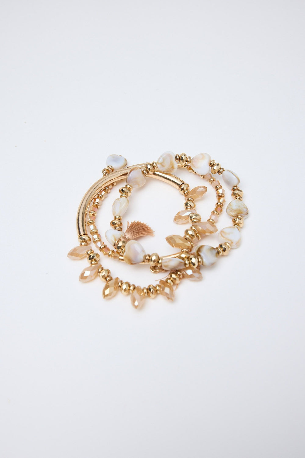 Holiday Bracelet Gold with Beads & Hearts