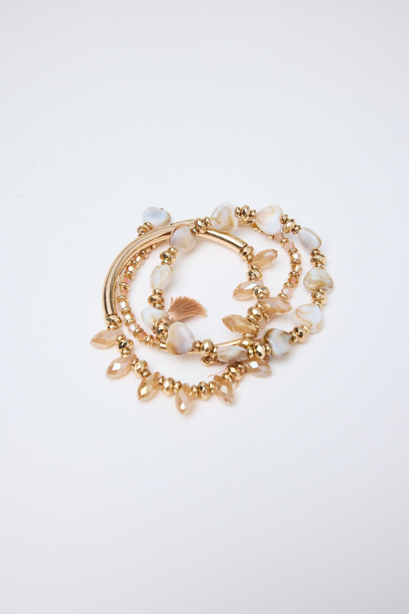 Holiday Bracelet Gold with Beads & Hearts