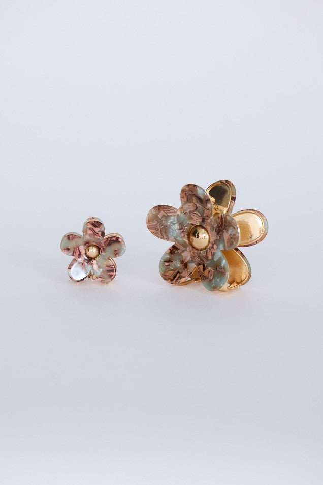 Hair Claw Set of 2 - Flora in Tiger brown with aqua - Holiday Trading